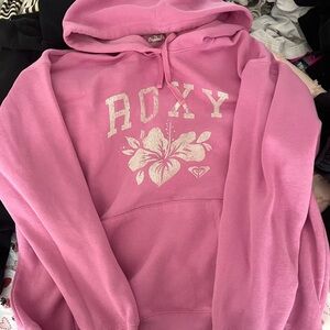 Roxy Pink Pullover Hoodie with White Logo Print